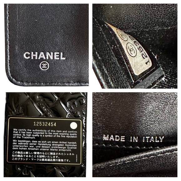 Authentic CHANEL Black Patent Leather Lucky Charms Passport Bifold Wallet & Box - Picture 2 of 15